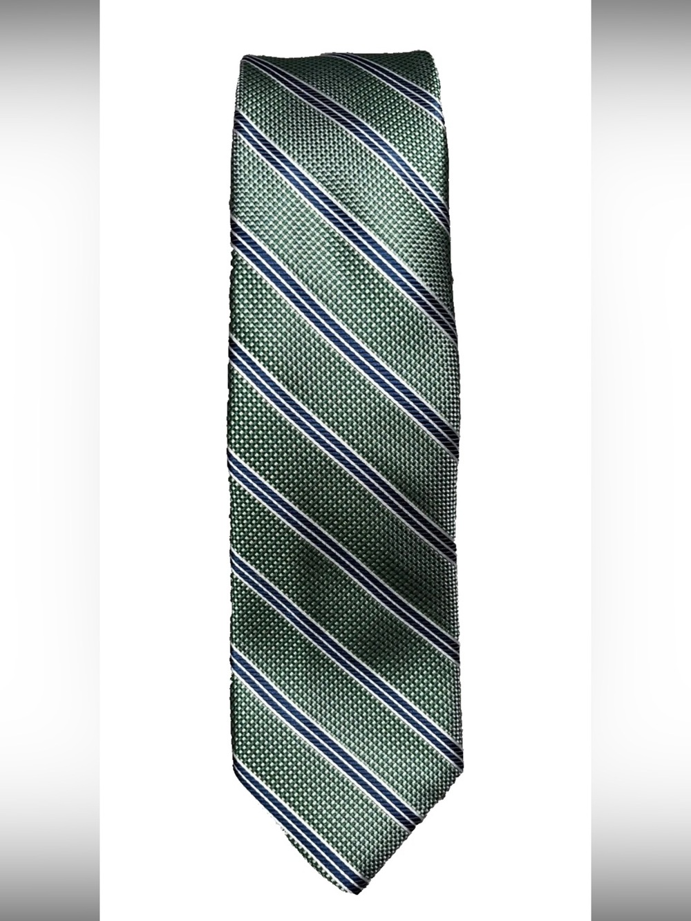 NWT Jos A Bank Reserve Men’s Silk Tie Green Navy Diagonal Stripe One Size
